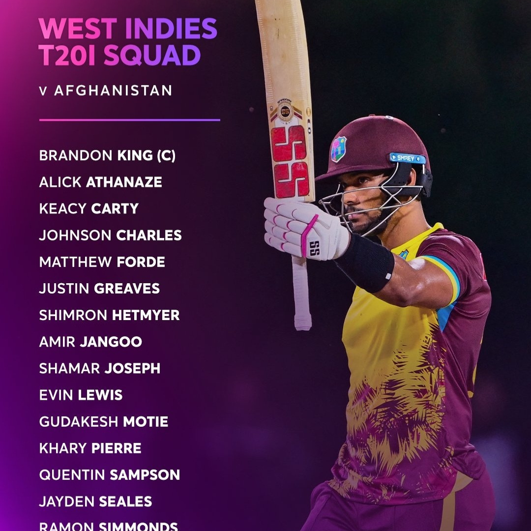 West Indies T20 squad vs Afghanistan ICC graphic